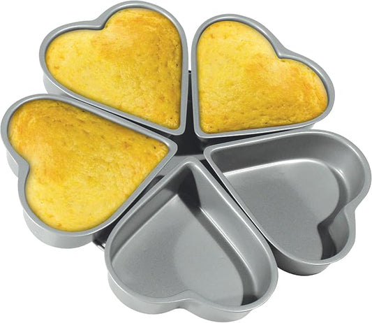 Fox Run Linked Heart Cake Pan, 4-Inch Hearts, Preferred Non-Stick Heat Shaped Cake Pan
