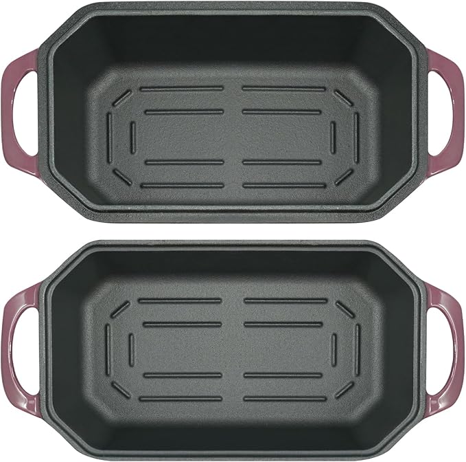 Flavehc Bread Pan Cast Iron Loaf Pan with Lid Bread Loaf Pan 8.5x4.5 Inch Loaf Pan Enameled Cast Iron Sourdough Loaf Pan, Magenta