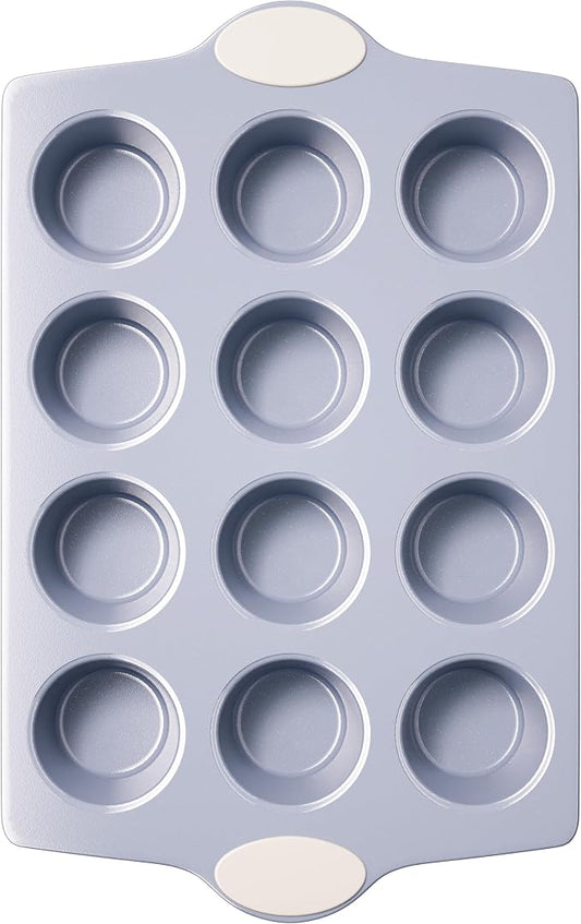BRONYPRO 12-Cup Non Toxic Nonstick Ceramic Muffin Pan & Cupcake Tin, PFOA & PFOA Free, Heavy Duty Rust-Resistant Aluminized Steel, Oven Safe, Cream White