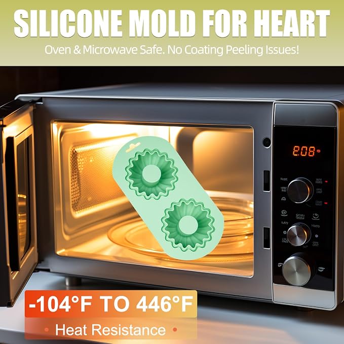 QELEG 2 Pack Silicone Donut Pan, 2-Cavity Fluted Tube Cake Pan Non-stick Silicone Baking Mold for Donuts, Cornbread, Brownies, Bagel, Jellies Green 2Pcs/2-Cavity, sunflower