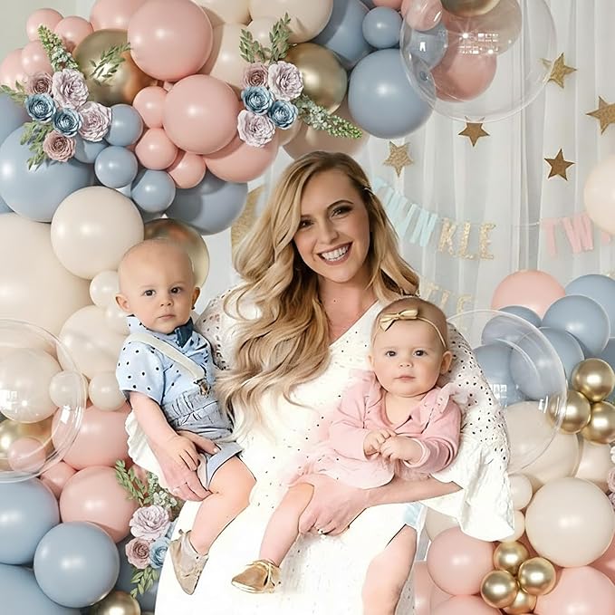 Gender Reveal Balloon Garland Arch Kit, 126Pcs Pink Blue Sand White Gold Balloons for Boy or Girl Gender Reveal Decorations Baby Shower Boho Bachelorette Wedding Birthday Party Supplies
