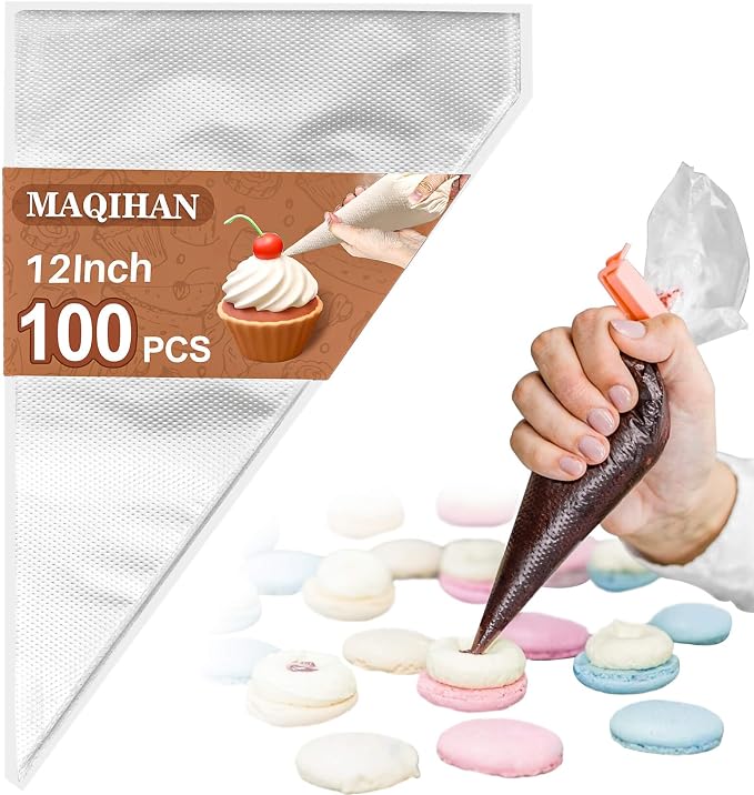 MAQIHAN 12Inch Piping Bags Disposable - 100 Pastry Bags Tipless Icing Frosting Bags Mangas Pasteleras Cake Cupcake Cookie Candy Chocolate Strawberry Decorating Baking Supplies Essentials Home Bakery