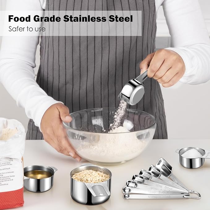 20PCS Measuring Cups and Spoons Set, Stainless Steel Stackable Nesting Measuring Set with Leveler for Baking, Cooking, Dry & Liquid Ingredients