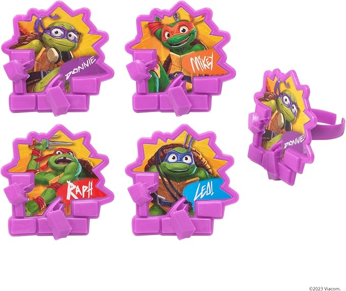 DecoPac Teenage Mutant Ninja Turtles Turtle Power Rings, Cupcake Decorations For Birthday Party, Cakes, And Celebrations - 24 Pack
