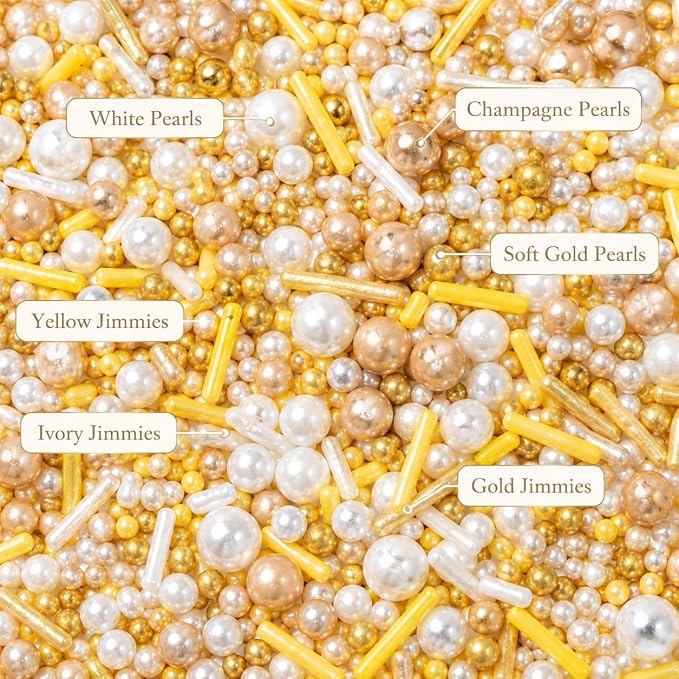 Confect Gold Pearl & Rod Sprinkles Mix – Metallic Edible Pearlized Sugar Balls for Cake Decorating, Cupcakes & Desserts | Vegan, Gluten-Free, Nut-Free, Soy-Free, Dairy-Free, Palm Oil-Free- 4.2 Oz