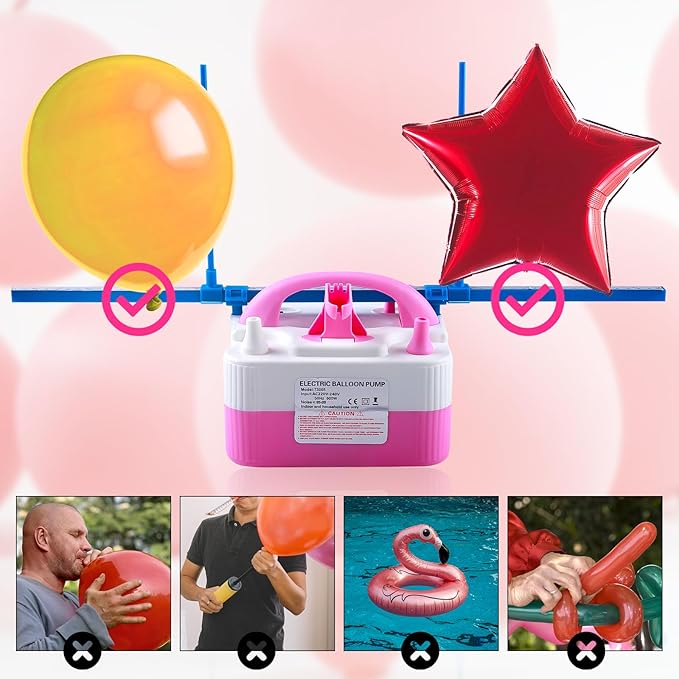 Balloon Pump Electric,110V 600W Balloon Blower Inflator Dual Nozzle Air Pump Balloons Inflator for Decoration, Party, Sport,Gifts:2 Balloon Tying Tools