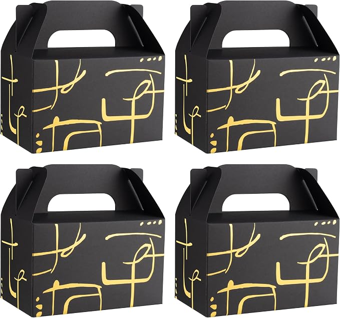NyuOurea 10 PCS Black Gable Favor Treat Boxes, 6.5 x 4 x 4 Inches Elegant Gift Box with Handle for Guests, Goodie Boxes for Candy, Cookie, Graduation, Busniess, Birthday, Wedding, Geometry