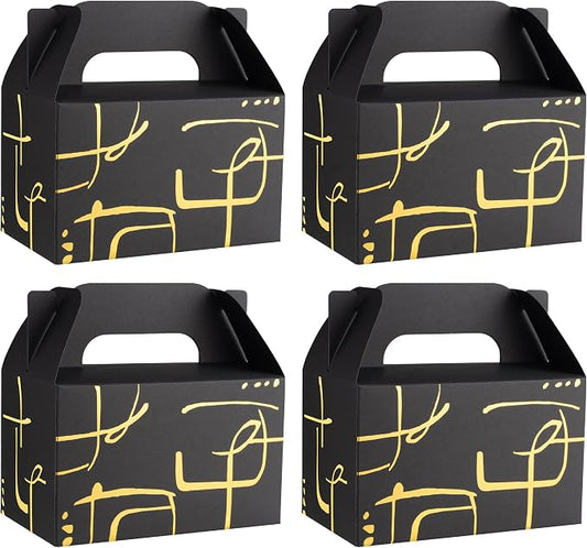 NyuOurea 10 PCS Black Gable Favor Treat Boxes, 6.5 x 4 x 4 Inches Elegant Gift Box with Handle for Guests, Goodie Boxes for Candy, Cookie, Graduation, Busniess, Birthday, Wedding, Geometry