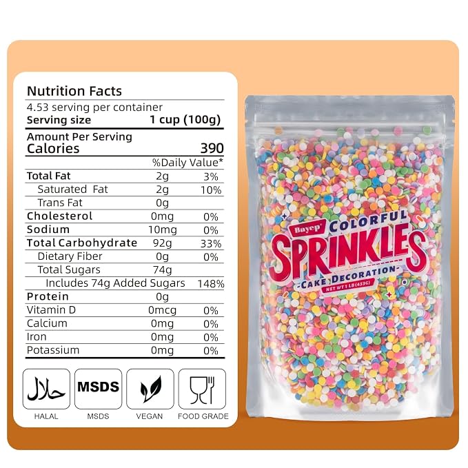 Rainbow Round Sprinkles, 16 ounce Birthday Confetti Edible Cake Decorations, Pastel Sprinkles Bulk for Baby Shower Cupcake, Cake Decorating, Ice Cream, Cookie, Baking Topping