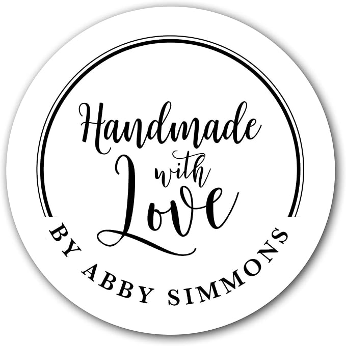 Custom Handmade with Love Stickers, Homemade Stickers, Matte Finish, Paper Material, Custom Style, Decorative Stickers, Black Color, Suitable for Plastic, Glass, Wood, Metal Surfaces