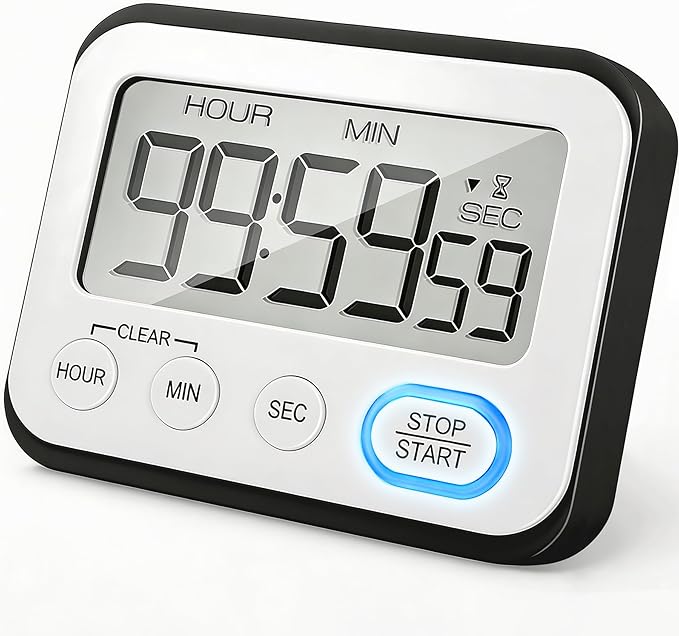 Digital Kitchen Timer Magnetic Loud Alarm, Large LCD Screen Silent/Beeping Multi-Function for Teachers Classroom Kids, Black
