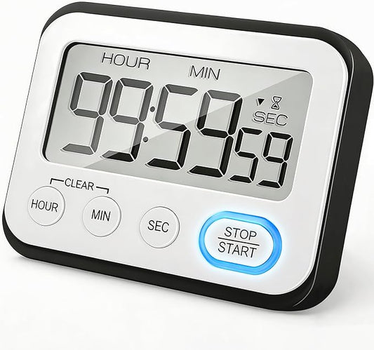 Digital Kitchen Timer Magnetic Loud Alarm, Large LCD Screen Silent/Beeping Multi-Function for Teachers Classroom Kids, Black