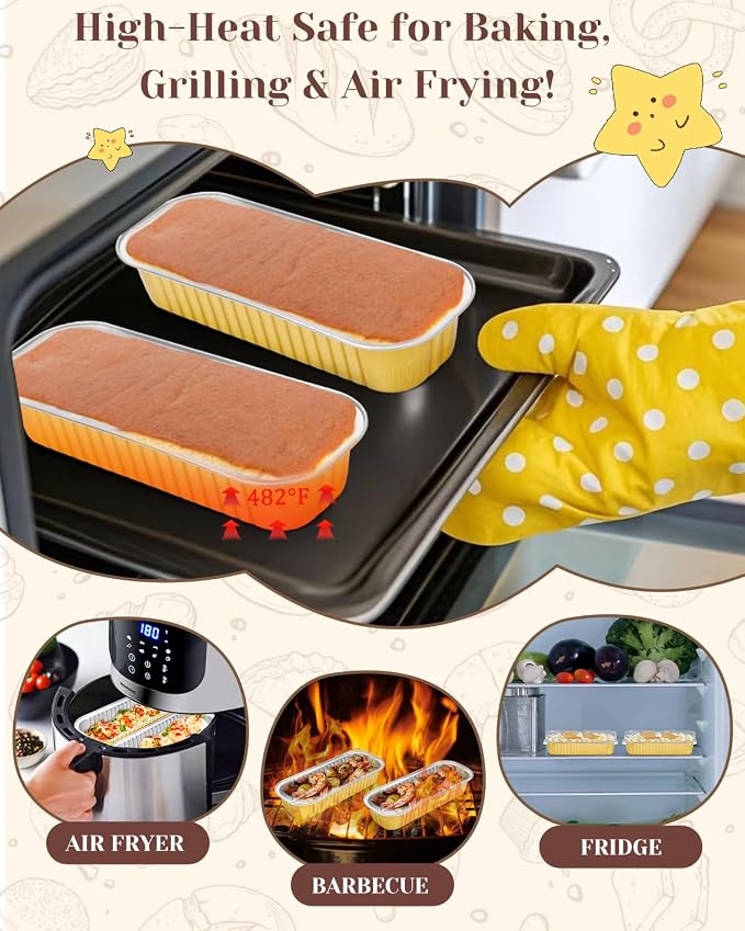 YQER 100 Pack Gold Mini Cake Pans with Lids and Spoons, 6.8 oz Disposable Aluminum Foil Mini Loaf Pans with Stickers, Individual Elegant Dessert Cake Tins Containers for Weddings, Parties, Bake Sales