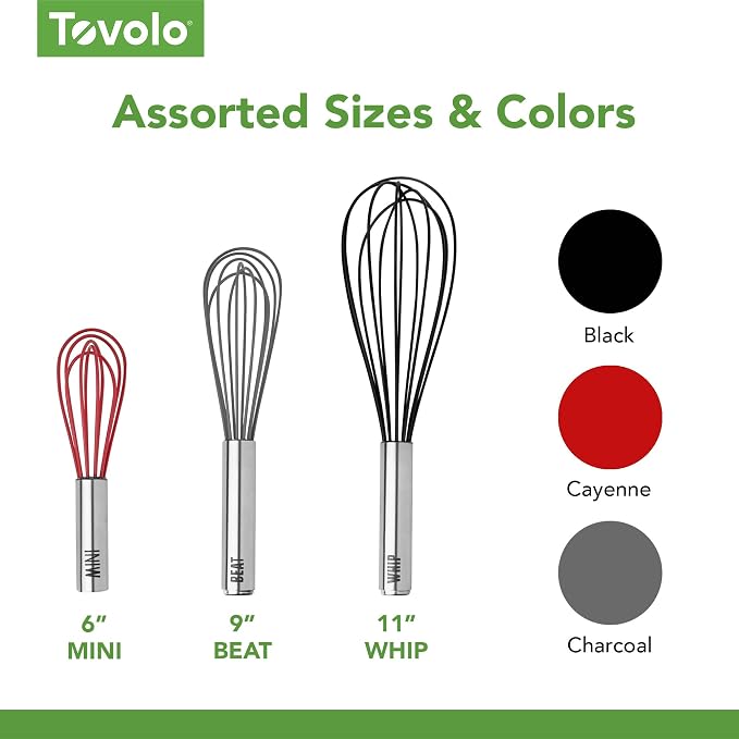 Tovolo Whisk 9 Inch Heavy Duty Silicone Wire Stainless Steel Whisker for Cooking Baking Blending Mixing Stirring Whipping Whisking, Dishwasher Safe Classic French Wire Whisk, Cayenne Red