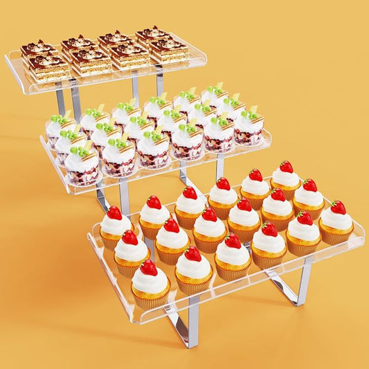 Bakzon 3 Pieces Cupcake Stand Holder, Clear Acrylic Dessert Table Display Set with Iron Support Legs for Birthday Candy Bar Décor Weddings, Parties Events
