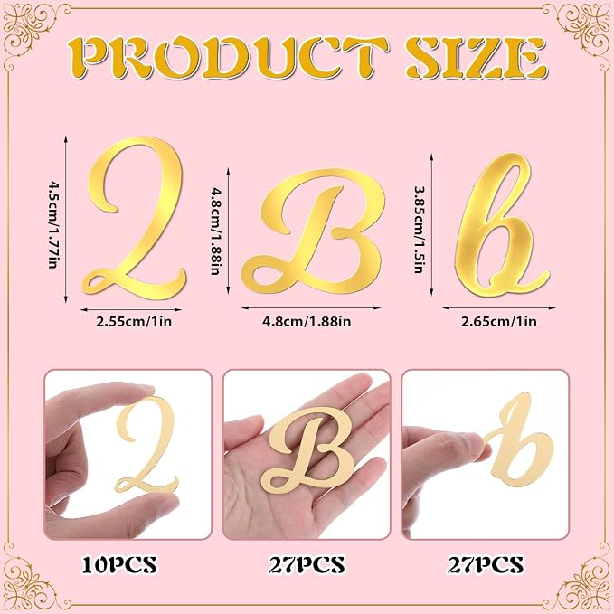 Abeillo 64PCS Gold Letters, Acrylic Cake Topper, 0-9 Number and A-Z Letters for DIY Personalized Birthday Cake Topper