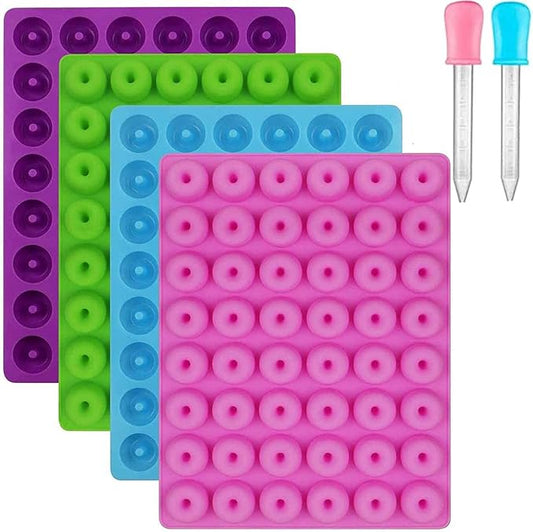 Palksky (4 PCS) Donut silicone Gummy Mold/Mini Donut Pan/Ring Gummy Candy Mold for Chocolate Jelly Ice Cube Pralines Caramels Ganache Snacks(with 2 Droppers)