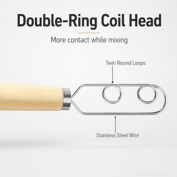 Digead Danish Dough Whisk, Stainless Steel Dutch Whisk with Wooden Handle | Ergonomic Manual Mixing Tool for Home Baking: Heavy Dough, Sourdough Bread, Pizza Dough, Cake Batter (13 inch)