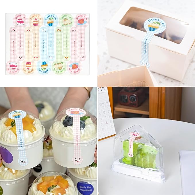 Beyonday 300pcs Handmade Lollipop Baking Stickers for Cake Box/Tins/Jars/Coffee Cups/Bottles, Cute Cake Long Label Sealing Bakery Stickers for Gift Wrapping Self-Adhesive Tamper Evident Seal Labels
