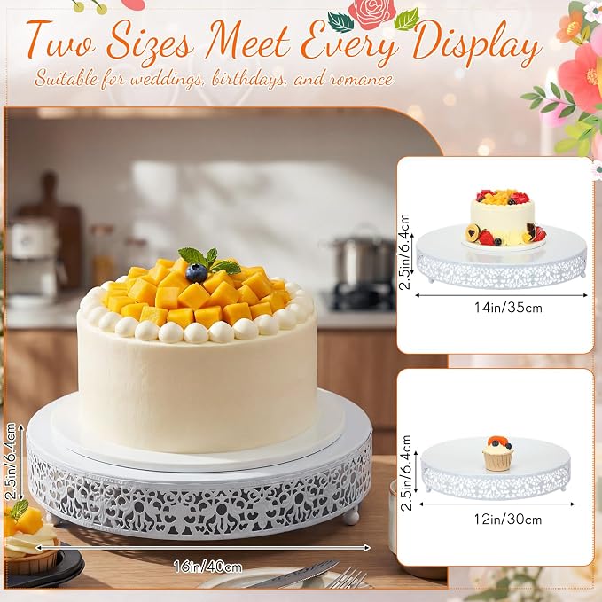 Wenqik 3 Pcs 16'' 14'' 12'' Metal White Cake Stand Round Cake Stands for Dessert Table Cookies Fruit Serving Tray Cupcake Dessert Pastry Riser for Wedding Birthday Party and Events(Elegant Style)
