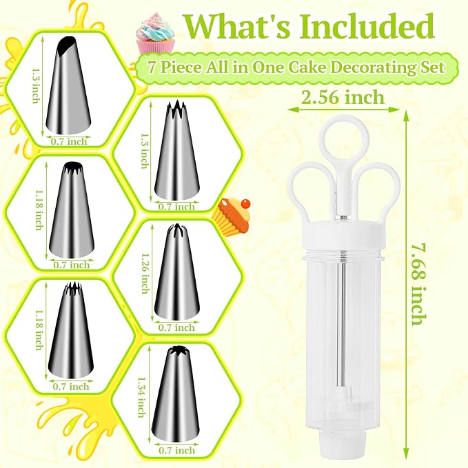 Suuker Cake Decorating Gun, Cupcake Icing Piping Kit, Cake Decorating Kit with 6 Stainless Steel Piping Tips, Cupcake Injector/Decorating Icing Set, White