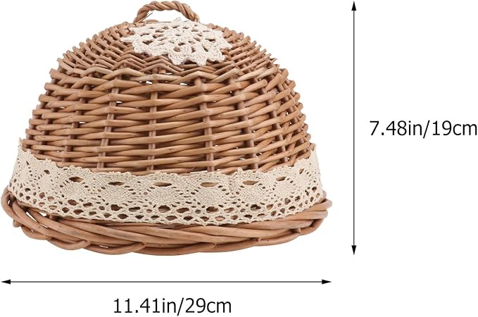 SHINEOFI Hand-woven Rattan Food Protective Cover Basket, Natural Wood Color, Kitchen Storage Organizer for Bread and Pantry, 1pcs Woven Serving Dish Protector