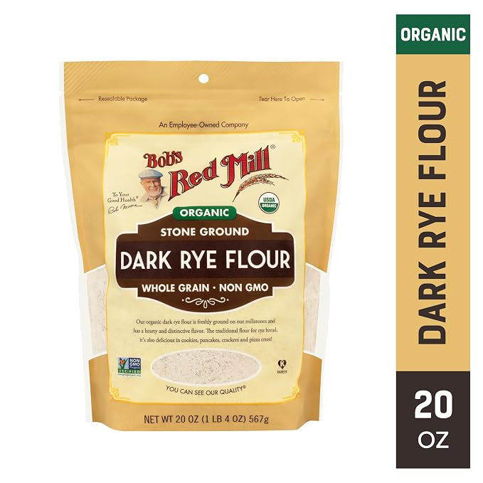 Bob's Red Mill Organic Dark Rye Flour, 20oz (Pack of 1) - Organic, Non GMO, Whole Grain, Vegan, Kosher