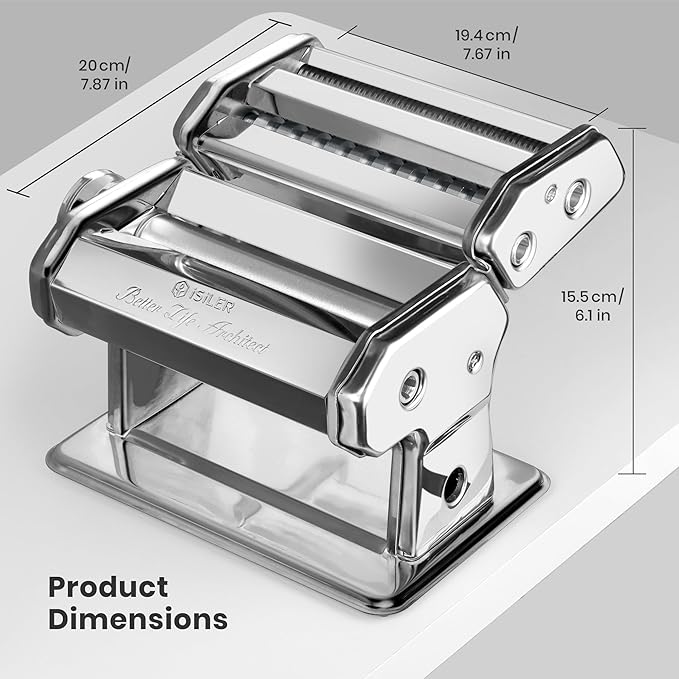 3-in-1 Pasta Maker, 9 Thickness Settings, Dough Rollers & 2 Size Cutters | Stainless Steel Construction, Sturdy & Durable, Easy to Clean, Rust-Resistant & Lightweight, Great Gift Choice