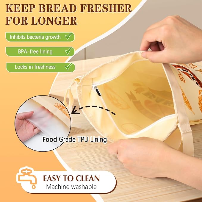 2 Packs Reusable Bread Bags for Homemade Bread, NFETLLD Homemade Sourdough Bags Storage Container Keep Loaf Fresh with Zipper & Clip Freezer Safe Extra Large 17x12 Inch