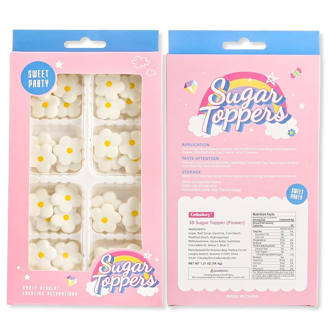 Flowers Icing Decoration 32 Count White Blossoms Royal Icing Decorations Daisy Sugar Wedding Flowers Sprinkles for Baking Cupcakes Ice Cream Waffles Cookies Birthday Cake