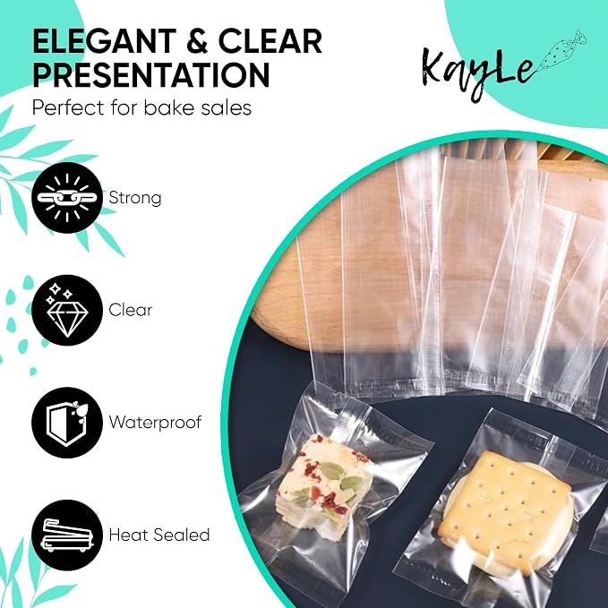 KayLe 4.3 x 5.9 Clear Treat Bags, 100 Count Heat Sealable PET Cookie Bags, Bakery Packaging Bags for Cookies, Candy & Snacks | 4.3 x 5.9 Clear 100