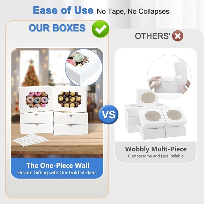 50 Pcs Bakery Boxes 8-In with Windows, Cookie Boxes White for Chocolate Covered Strawberries, Treats, Donuts, Cupcakes, and Candy Gift Giving 8x6x2.5 Inch