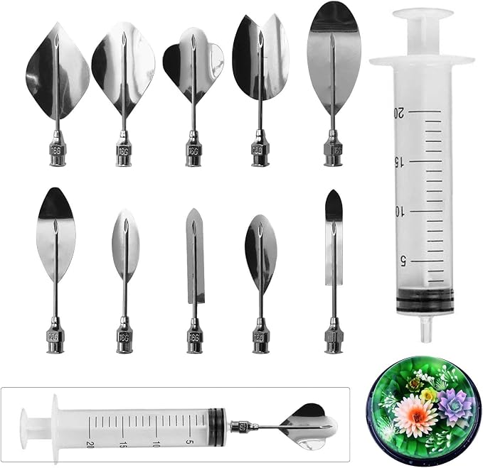 Woohome Art Cake Tools, 11 PCS 3D Gelatin Jelly Tools Includes 10 PCS Gelatin Tools and 1 PCS 10ml Syringe Pudding Pastry Nozzles for Cake Decoration, Jelly Cake making