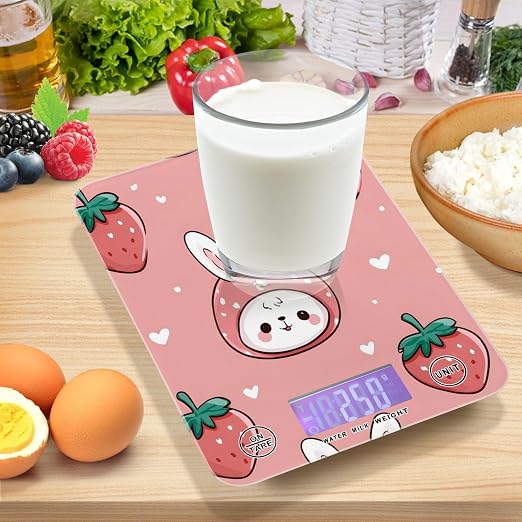 Food Scale Kitchen Scale Food Scales Digital Weight Grams and Ounces Small Electronic Food Scale for Baking Cooking Pink Bunny Strawberry Hearts