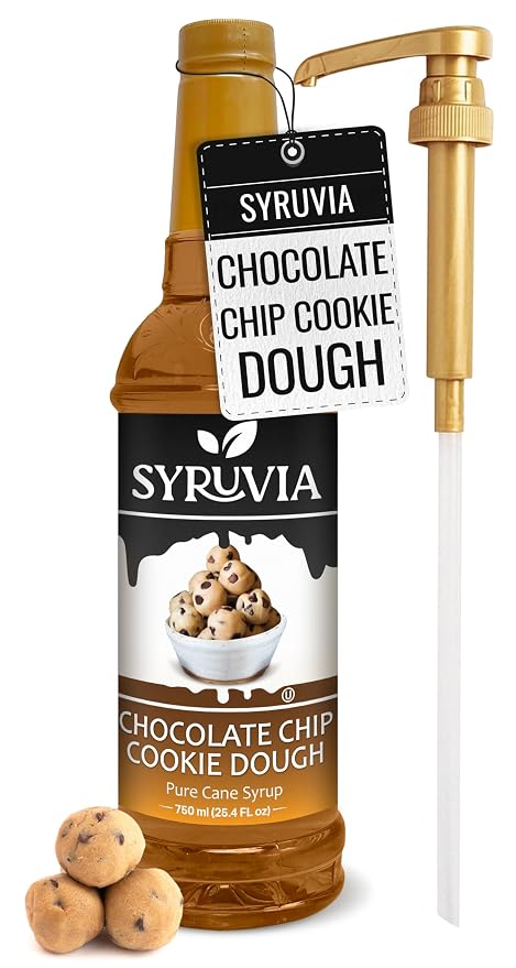 Syruvia Coffee Syrup, Chocolate Chip Cookie Dough Flavored Syrup for Drinks, Lattes, and Desserts – 25.4 fl oz - with Pump