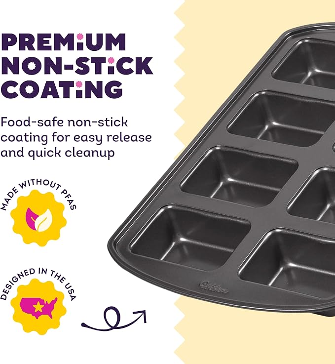 Wilton Gold Non-Stick Bakeware Mini Loaf - Baking Pan for Mini Banana Breads, Cakes & More - Made Without PFAS - Offers Even Heat Distribution & Hassle-Free Cleaning - 15 x 10 x 1.6 Inch, 8 Cavity