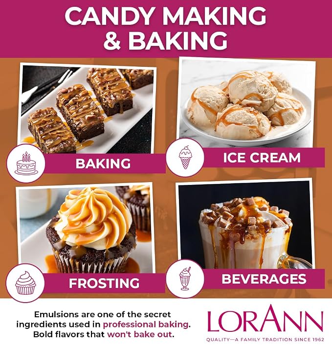 Lorann Oils Caramel Bakery Emulsion: Rich, Perfect for Boosting Sweet Caramel Notes in Cakes, Cookies & Desserts, Gluten-Free, Keto-Friendly, Extract Substitute Essential