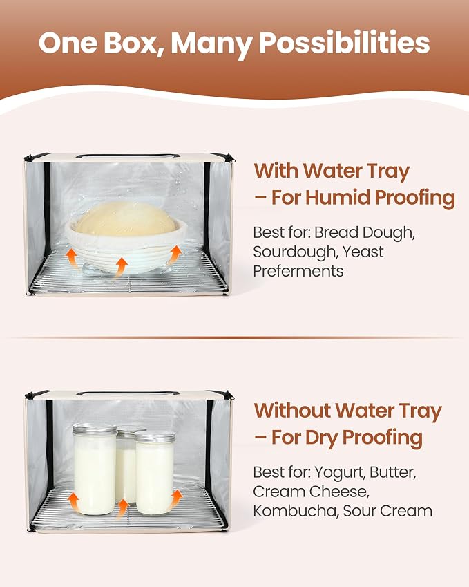 Foldable Bread Proofing Box with 68–132°F Temp Control, 0-99H Timer，Dough Proofer with Metal Rack and Water Tray |Proofing box for sourdough bread baking，Pizza,Kombucha,Yogurt.