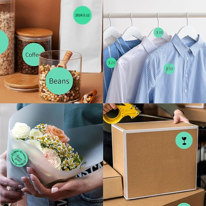 starboling Thermal Labels,2 Inch Cyan Round Thermal Printer Stickers,Self-Adhesive Round Direct Thermal Labels,Thermal Stickers for DIY Logo Design,Name Tag (500/Roll）