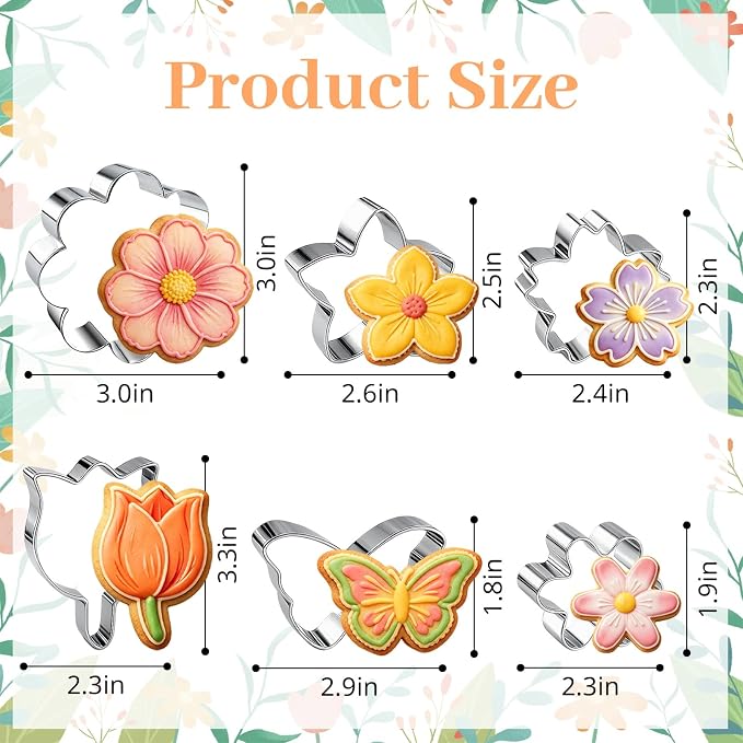 Flower Cookie Cutter Set 6Pcs Flower Shaped Cookie Cutters with Daisy Tulip Cherry Blossoms Butterfly floral Shapes Baking Tools for Home Baking Biscuit Fondant Molds Party Favors