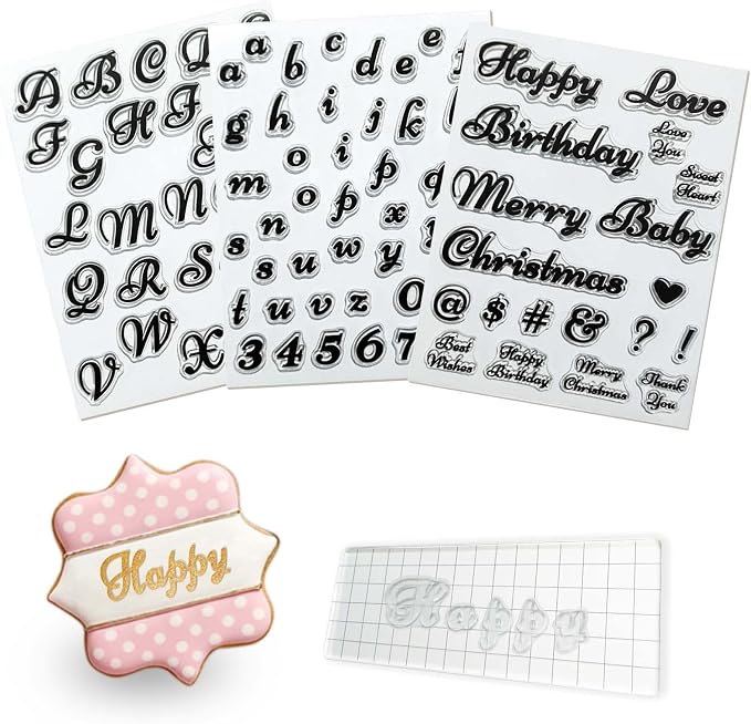 Alphabet Cake Stamps for Biscuit Fondant Cookie, 4PCS Pretty Food Grade Fondant Letter Stamp Uppercase Extra Spare Lowercase Numbers Words Reusable Cookie Stamp for Thanksgiving Christmas Party
