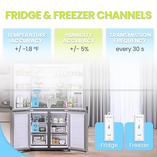 Wireless Freezer Thermometer with Alarm Refrigerator Thermometer, Fridge Freezer Alarm Thermometer Digital with 3 Adjustable Backlight and 330FT Remote Range for Kitchen Home Restaurant (Silver)