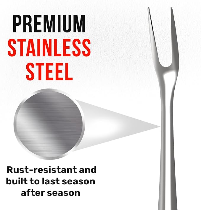 Grillbot BBQ Fork for Grilling, Premium Stainless Steel Metal Fork, Long Handle for Cooking, Grilling & Carving, Heavy Duty, Dishwasher Safe, Carving Fork for Meat 2 Prongs, Large Serving Fork
