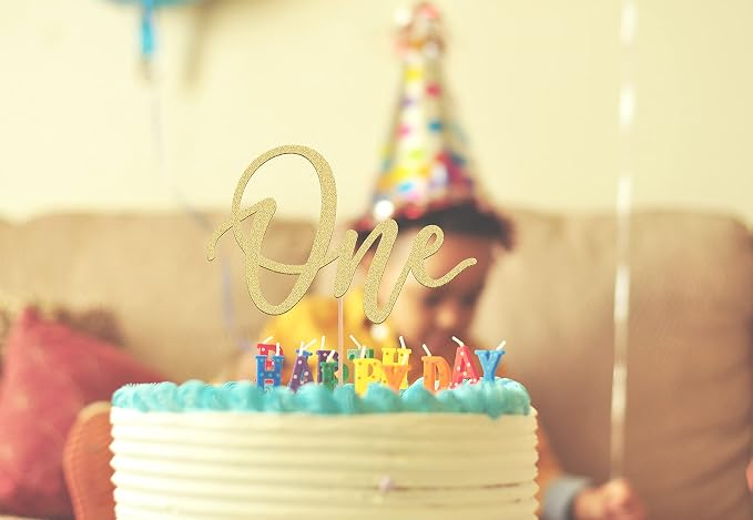 MYAMPED First Birthday Cake Topper - Glitter Gold One Sign 1st birthday Cake Decorating Supplies, Suitable for Baby Shower Favors, Gender Reveal, Baby Birthday Party or Baby Photo Booth Props