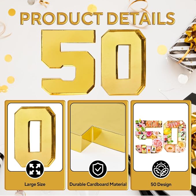 Cardboard Number for Charcuterie 50 Set Fillable Tray 10.2'' Gold Charcuterie Paper Box for 50th Birthday Anniversary Party Decorations Chocolate Candy Cupcake Container