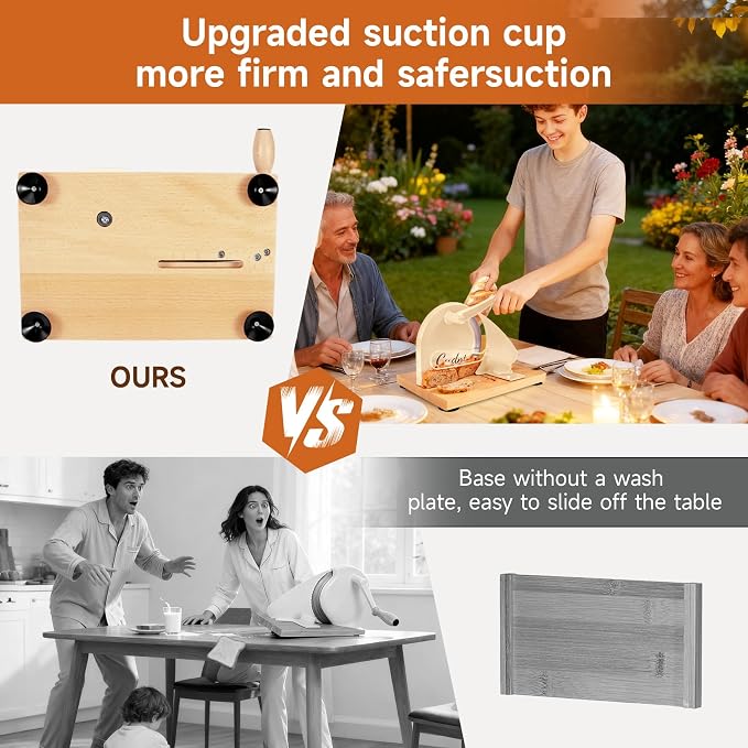 Manual Bread Slicer for Homemade Sourdough Bread, Add Metal Rails, Hand Crank Bread Slicer Machine with Scale Line and Suction Cup, Stainless Steel Blade Bread Cutter Adjustable Thickness