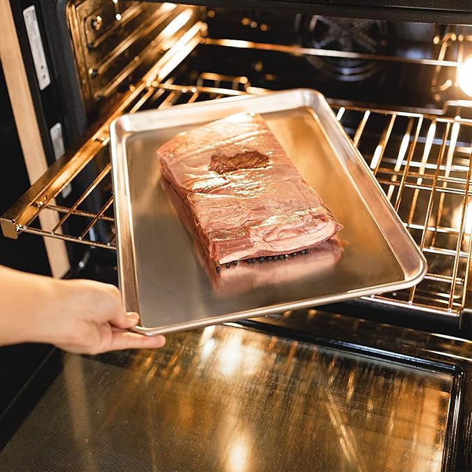 KITCHENATICS Quarter Sheet Baking Pan Aluminum Nonstick Oven Safe Set 2 | Two quarter sheet pans sized for small convection ovens, small batches and everyday oven baking