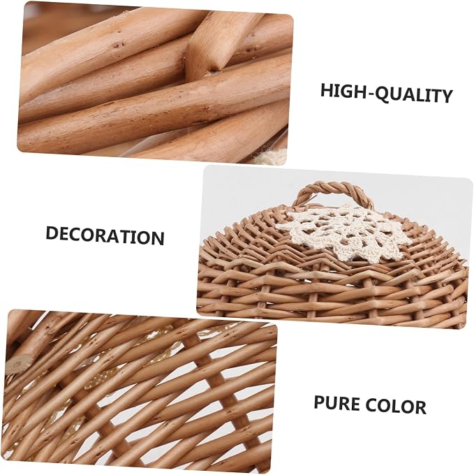 Zerodeko 1Pc Hand Woven Rattan Food Cover Vintage Style Vegetable Protector Dual Use Storage Basket for Kitchen Party Wood Color Design Craftsmanship