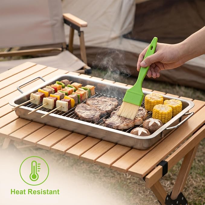 Amaxiu 3 Pcs Pastry Brush Set, 1in and 2in Bristle Basting Brush | 1in and 2in Bristle Basting Brush for Cooking, Heat Resistant, Kitchen Brush for Oil BBQ Butter, with Hang Hole Green