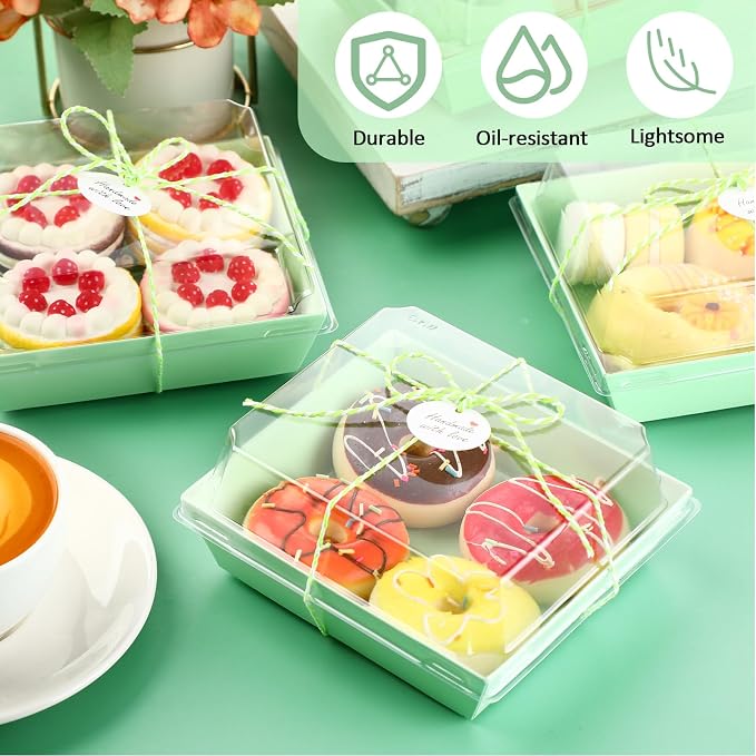 Outus 100 Pack Charcuterie Boxes with Clear Lids, Paper Dessert Boxes to Go with Gift Tags Rope Disposable Party Favor Treat Food Containers for Cookies, Donuts, Muffins, Salad, and Pastry
